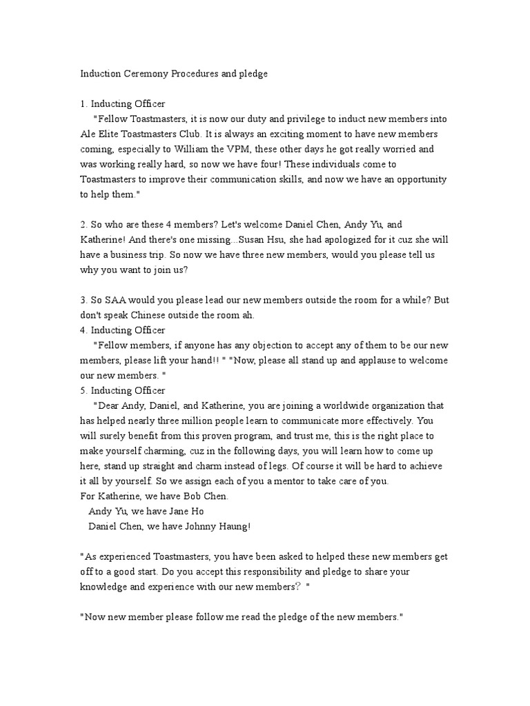 Induction Ceremony Script Pdf