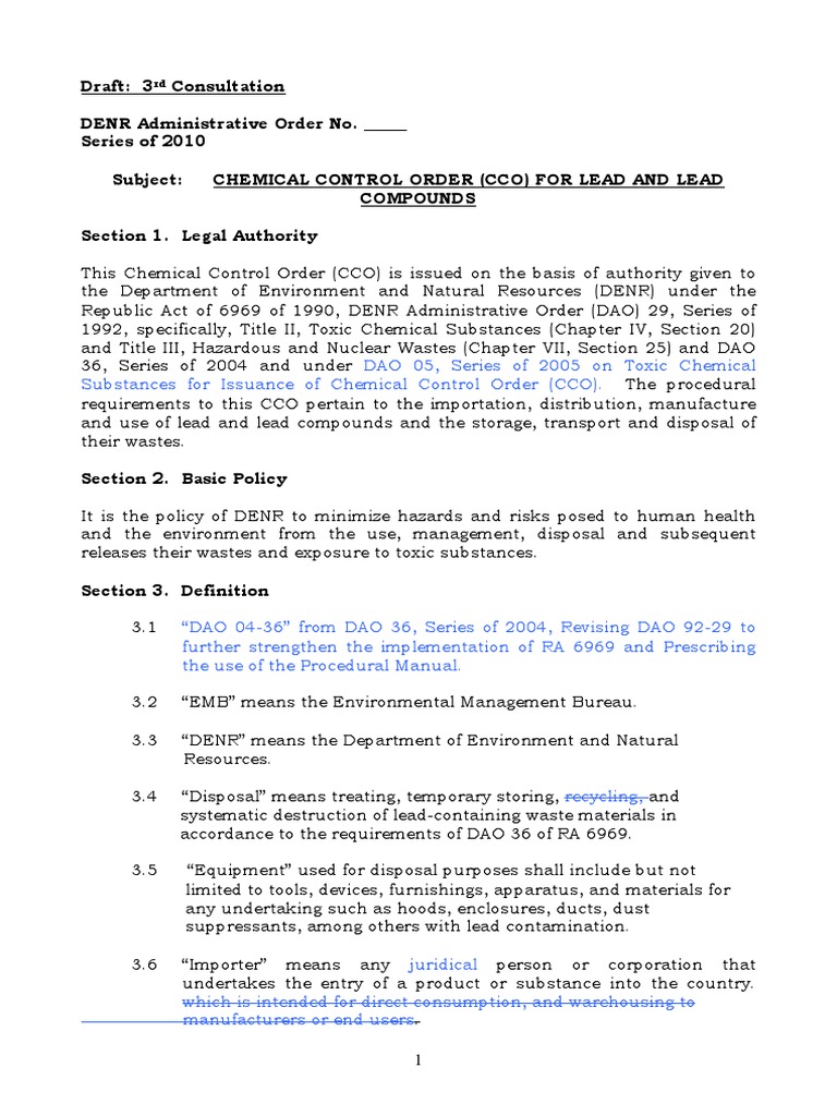Chemical Control Order for Lead | PDF | Waste Management | Lead