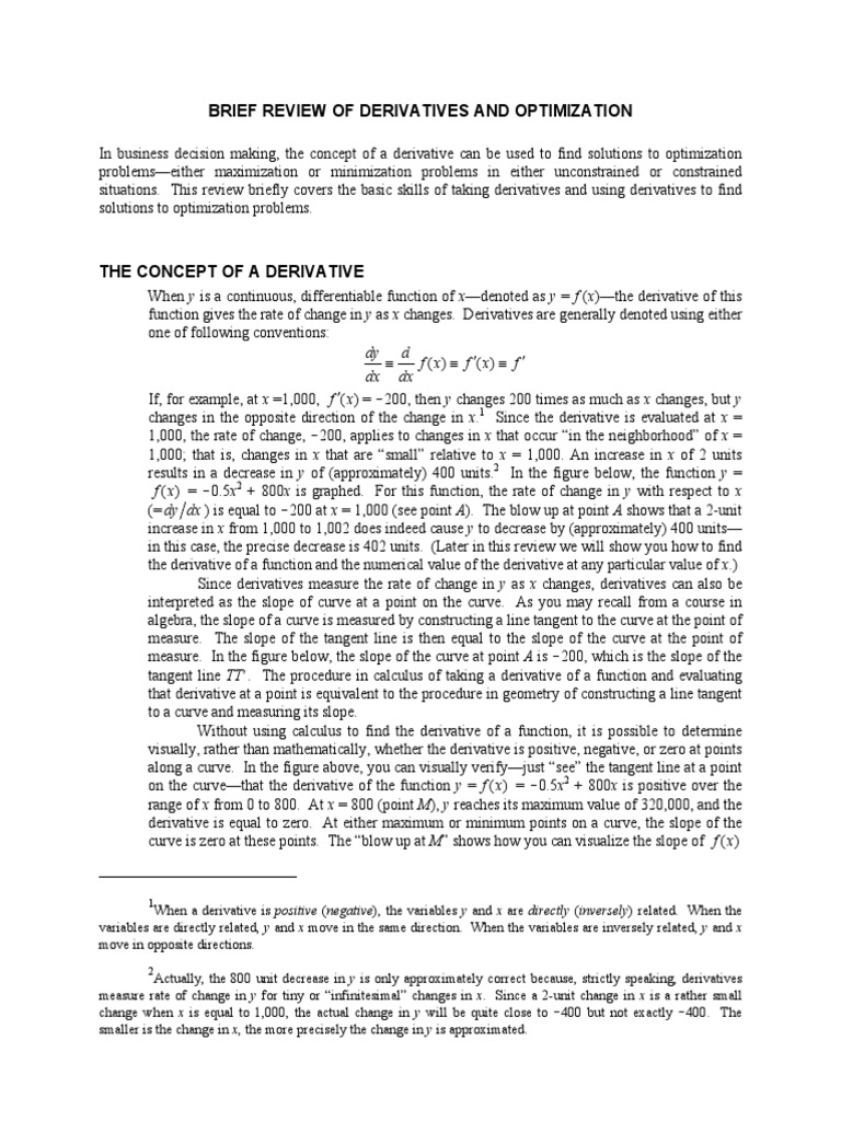 Review of derivatives and optimization pdf mathematical