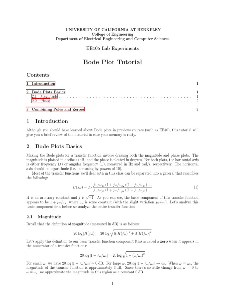 Bode Plot Tutorial: EE105 Lab Experiments | PDF