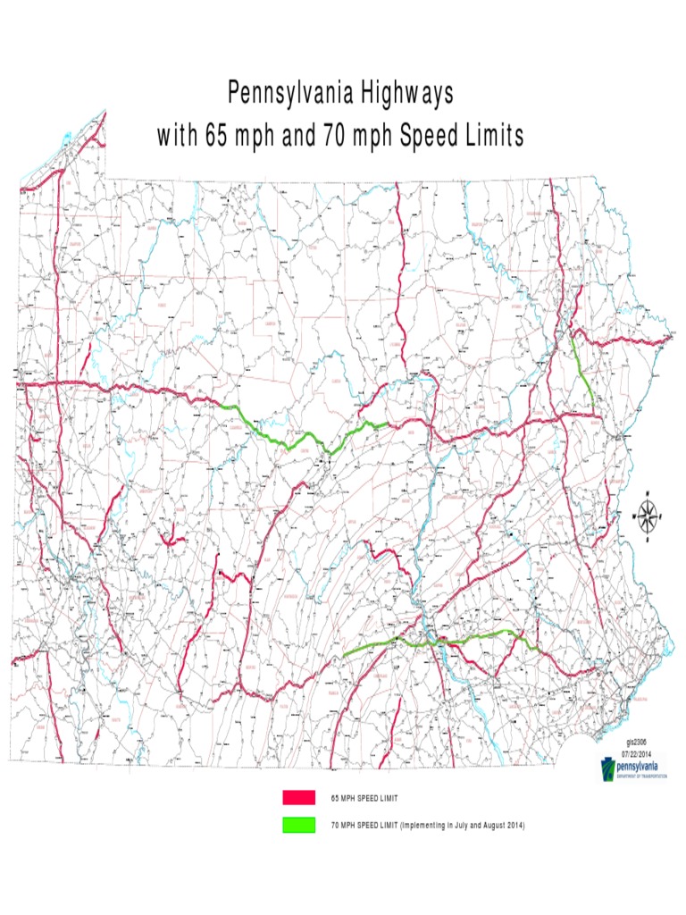 Pennsylvania speed limit map, PennDOT Pennsylvania