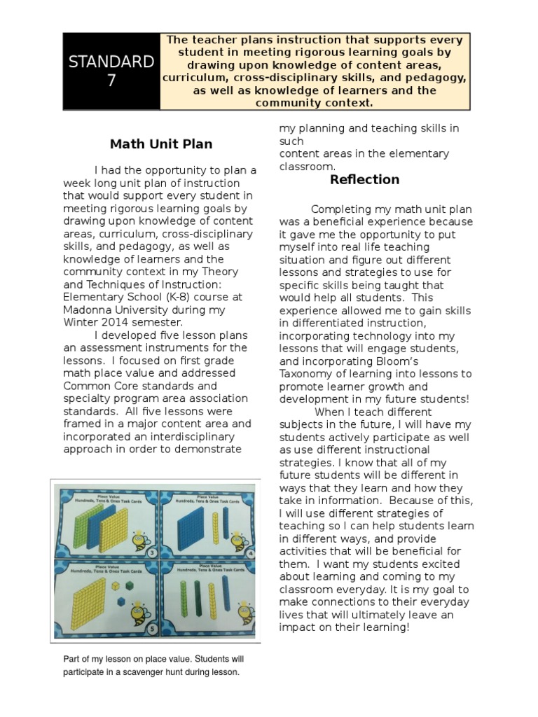 Standard 7: Math Unit Plan Reflection | PDF