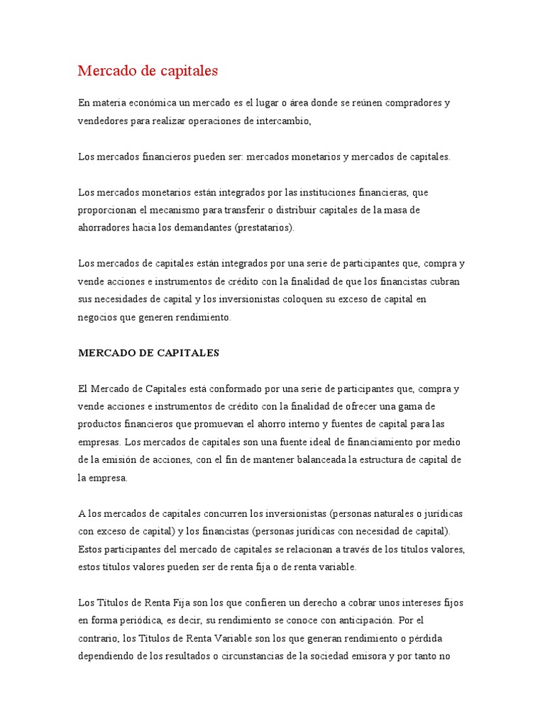 Mercado de Capitales | PDF | Bolsa | Compartir (Finanzas)