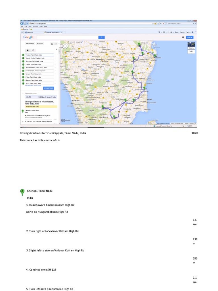 Driving Directions to Tiruchirappalli | PDF | Tamil Nadu | Road Transport