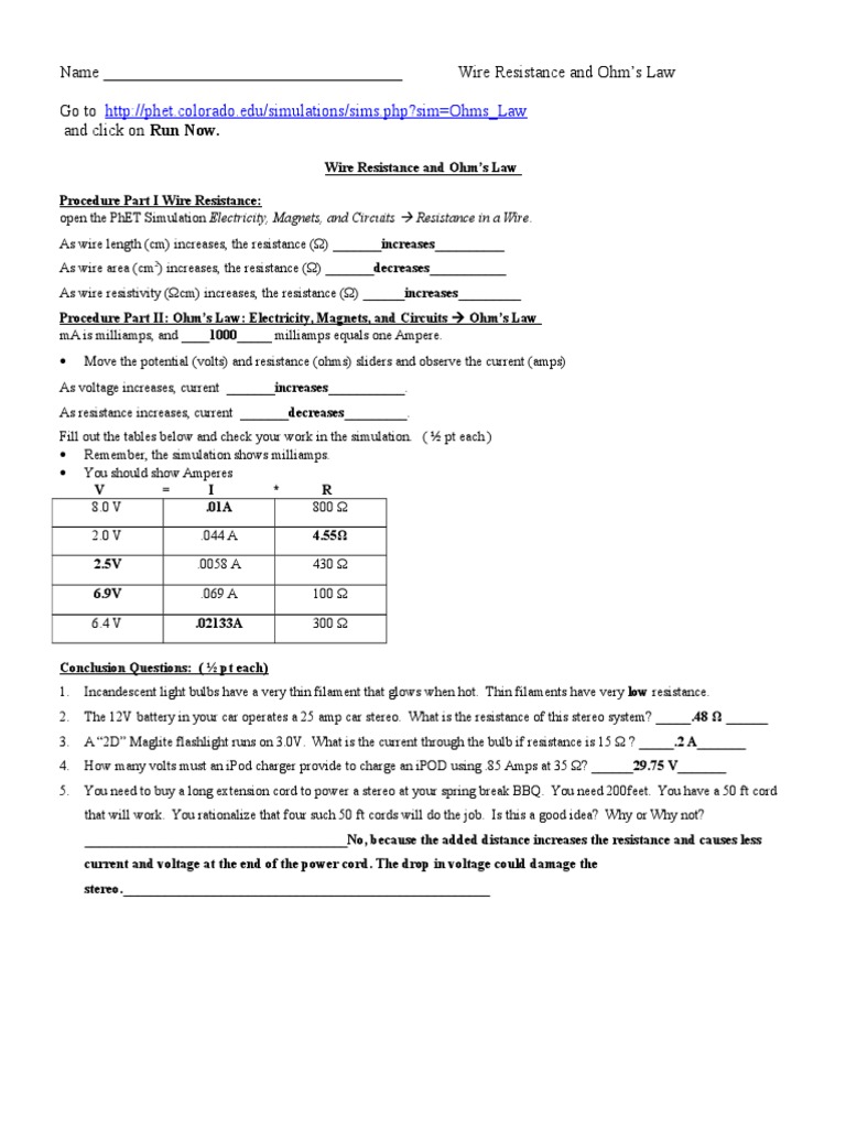 Chapt 21 Lab Electrical Resistance And Conductance Volt
