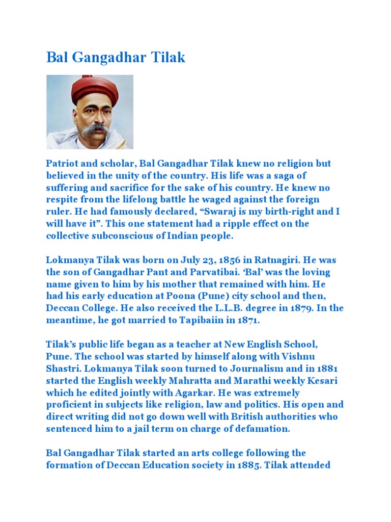 life history of bal gangadhar tilak