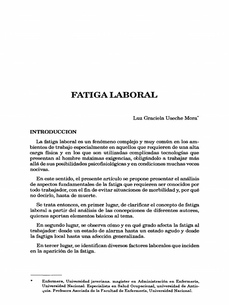 Análisis de la Fatiga Laboral | PDF | Relaciones personales, crianza y ...