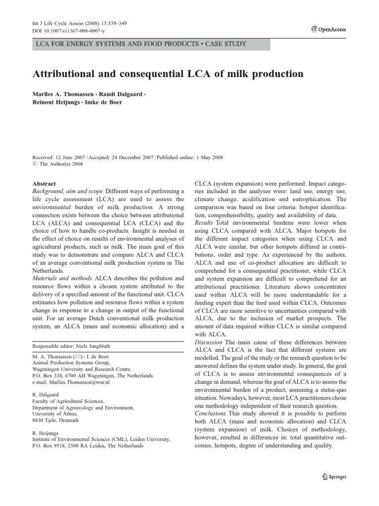 Attributional and Consequential LCA of Milk Production | Dairy Farming ...