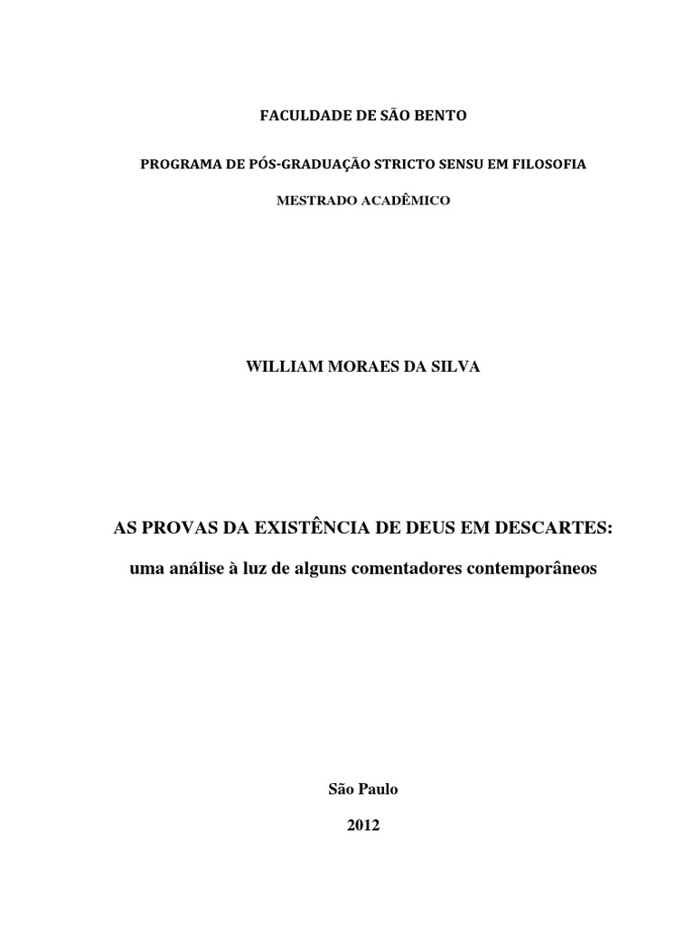 Provas Da Existência De Deus Descartes