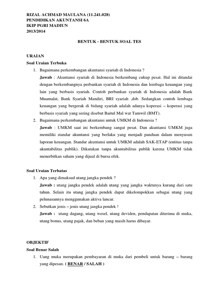 Evaluasi Pembelajaran Buat Soal With Nama