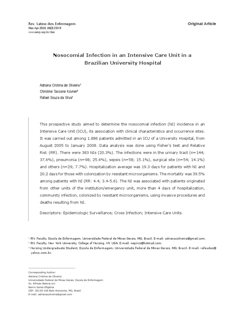Nosocomial Infection Rates in ICU Study | PDF | Hospital Acquired ...