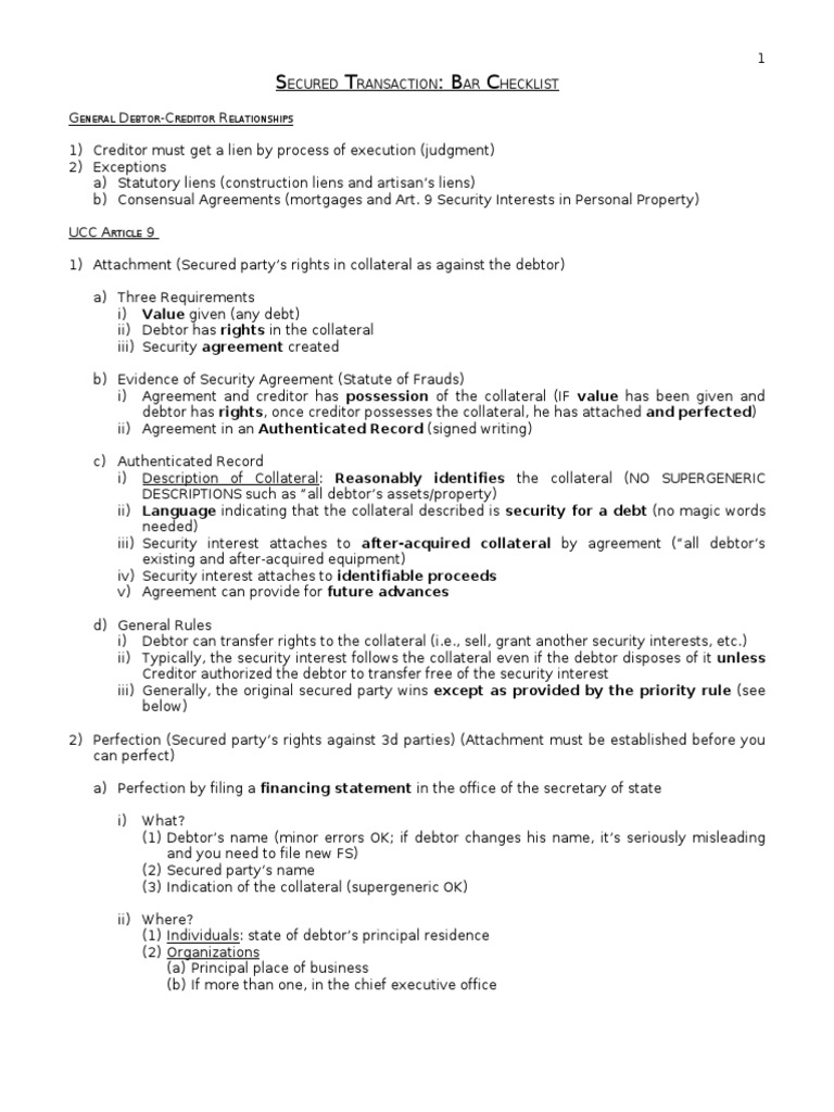 Secured Transaction Checklist Guide | PDF