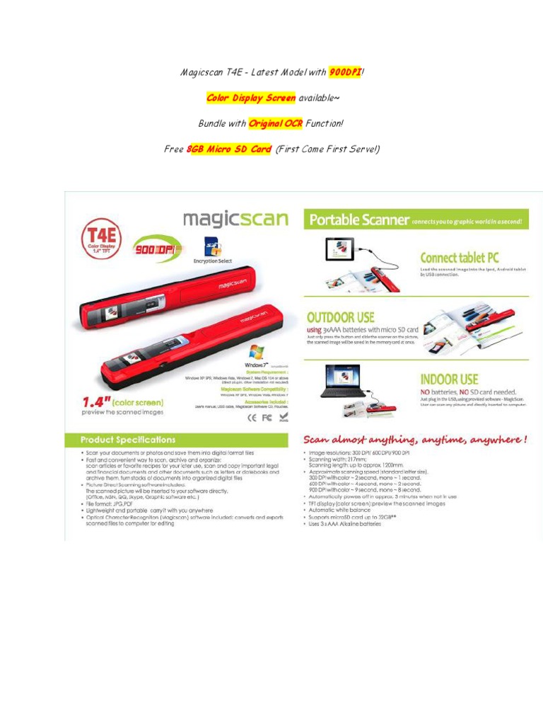 Magicscan T4E: Portable Scanner Deal | PDF