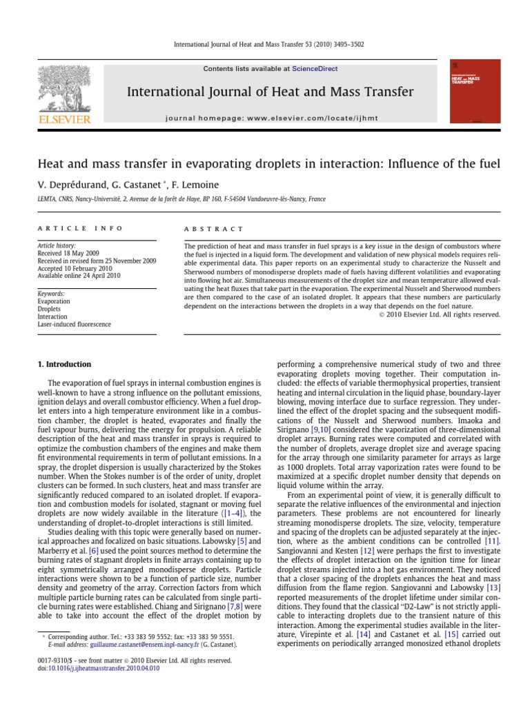 Heat and Mass Transfer in Evaporating Droplets in Interaction Influence ...