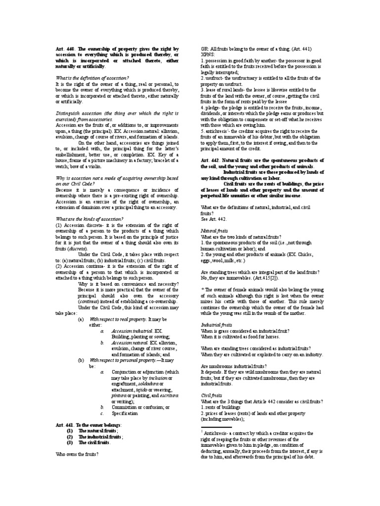 Understanding the Legal Concepts and Principles of Accession, Fruits