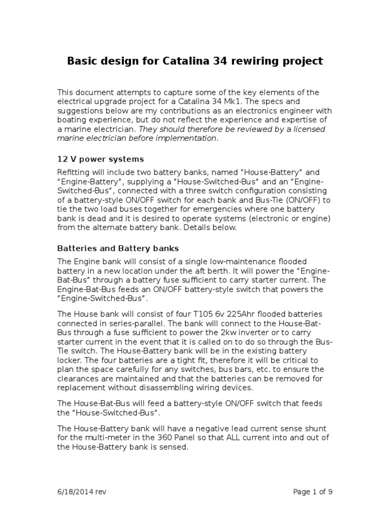 Design Specs For Rewiring A Catalina 34 Sailboat | PDF | Electrical
