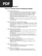 Chapter 1 "Preliminaries": Reasons For Studying Concepts of Programming Languages