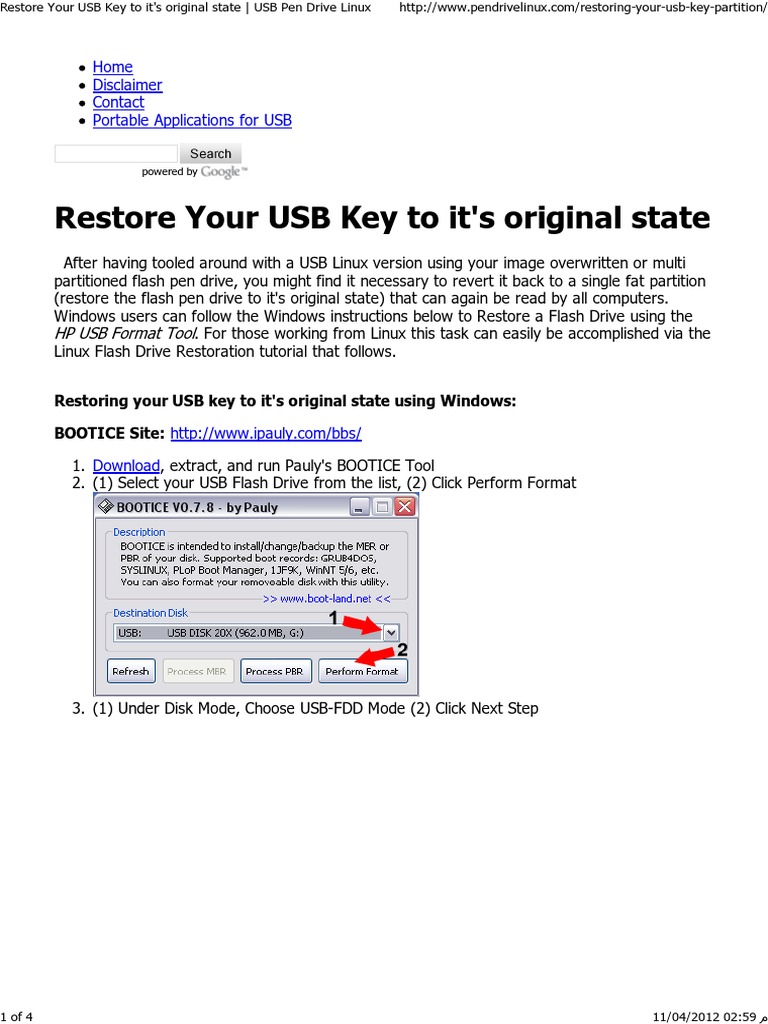 Restore Your USB Key To It's Original State - USB Pen Drive Linux | PDF ...