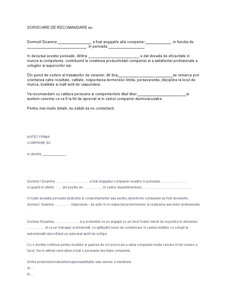 Scrisoare De Recomandare Eu