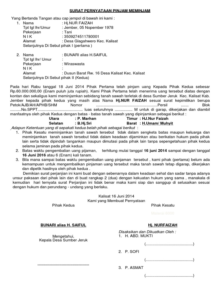 Surat Pernyataan Jam Meminjam