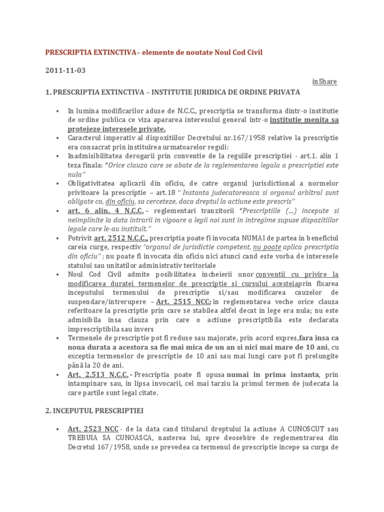 Prescriptia Extinctiva Elemente De Noutate Ncc