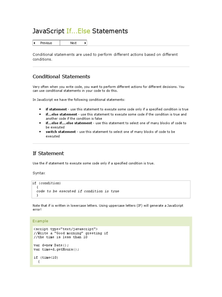 Javascript Statements: If... Else | PDF | Java Script | Computer ...