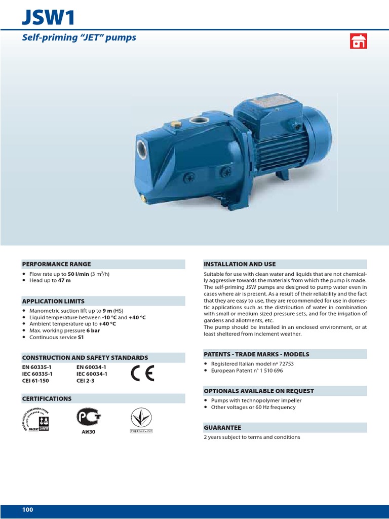 JSW1 Pump Installation Guide | PDF | Pump | Pressure Measurement