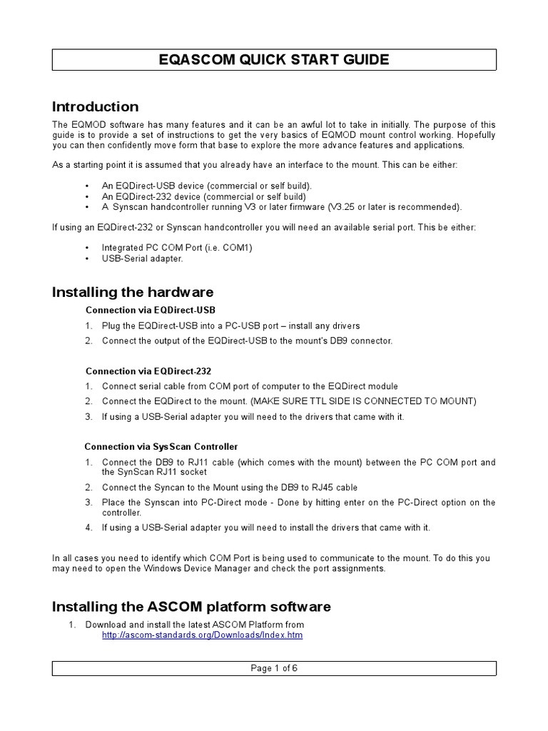 EQASCOM Setup Quick Start Guide | PDF | Computer Architecture | Computing