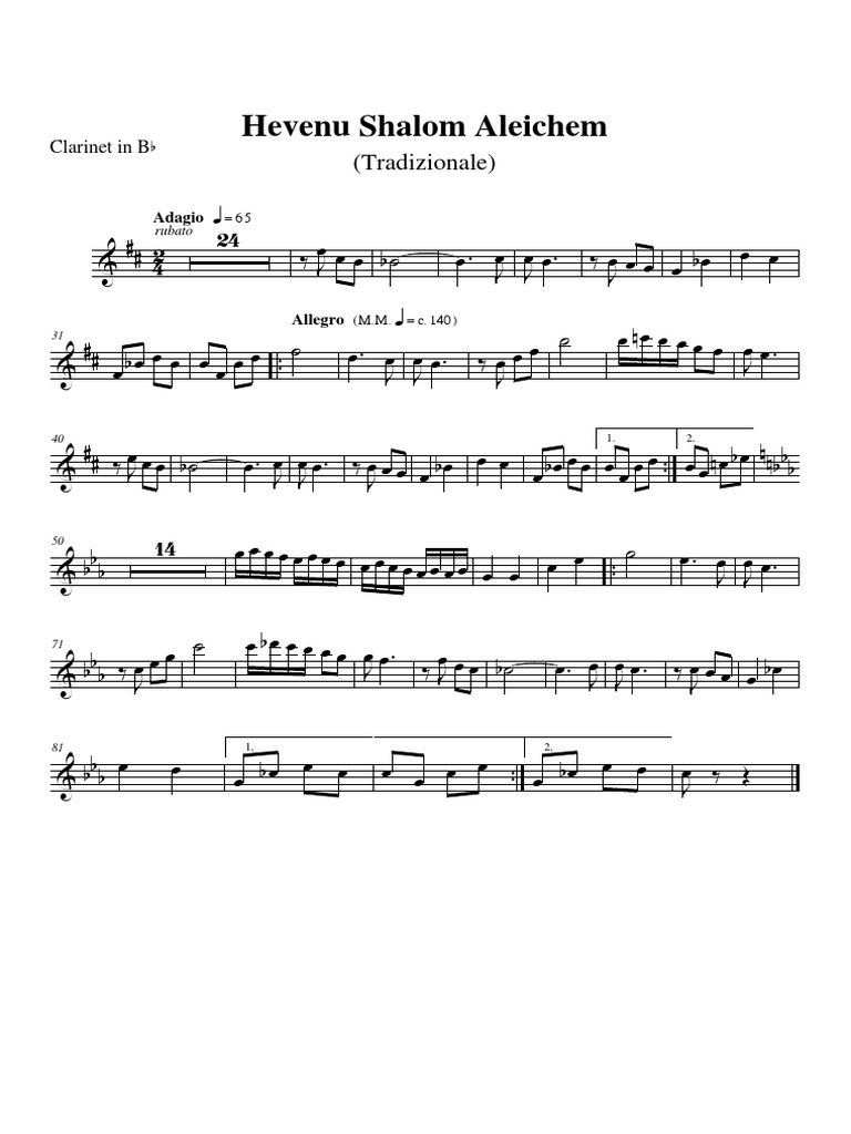 Hevenu Shalom Aleichem Clarinet In Bb hevenu shalom aleichem clarinet in bb