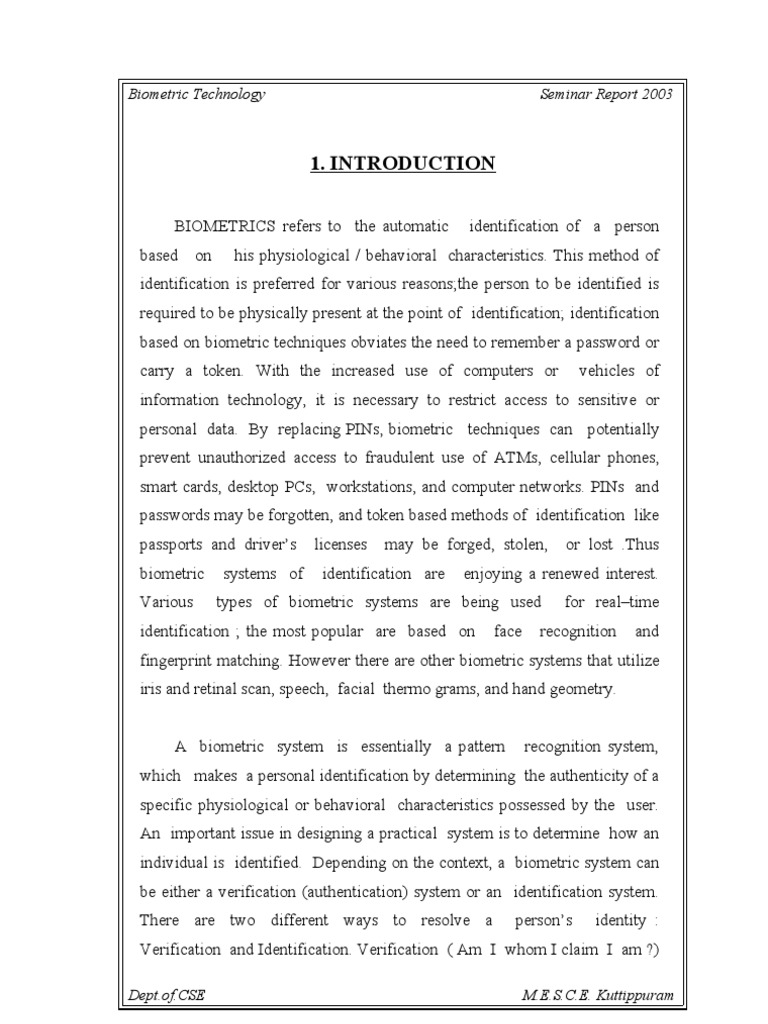 Biometric Technology Overview 2003 | PDF