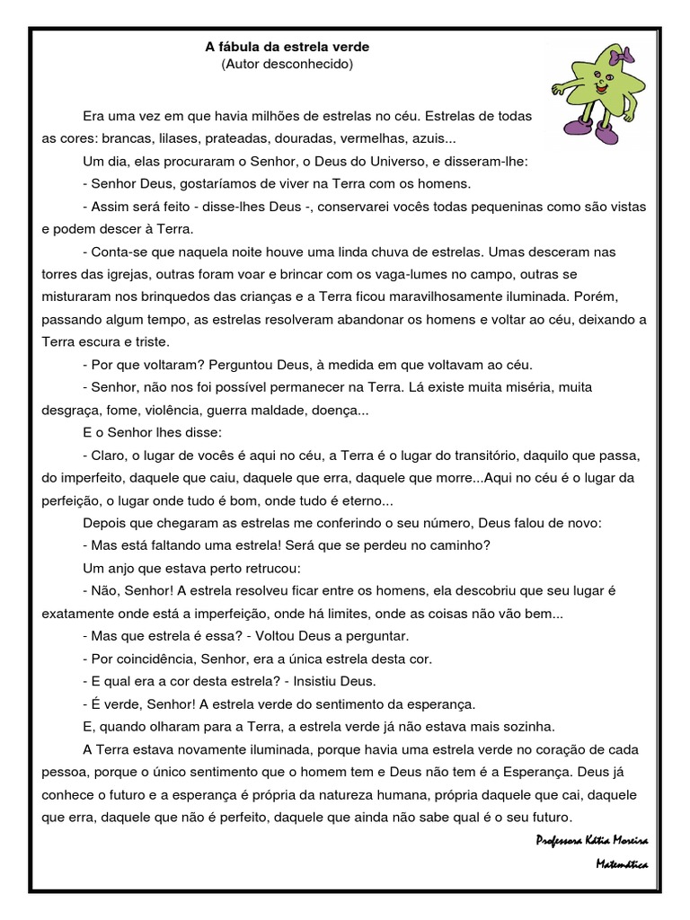 Texto A Estrela Que Deus Mandou A Terra Com Interpretação
