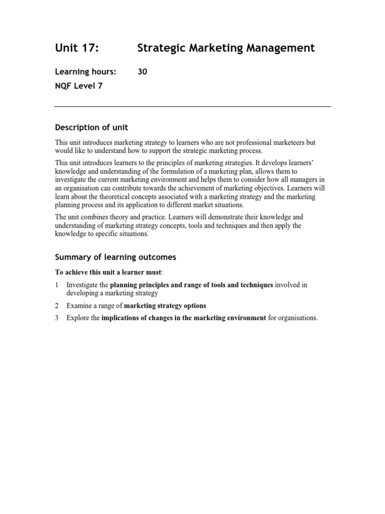 Strategic Marketing Management Unit Guide | PDF | Marketing Strategy ...