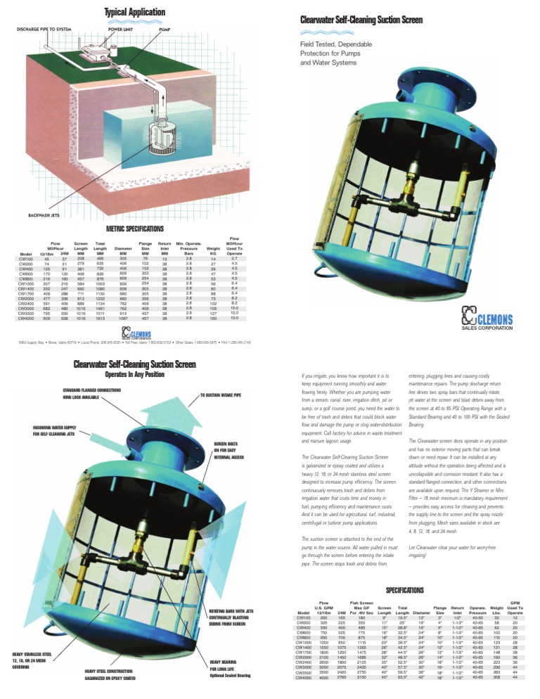 Clearwater SelfCleaning Suction Screen Brochure Pump Galvanization