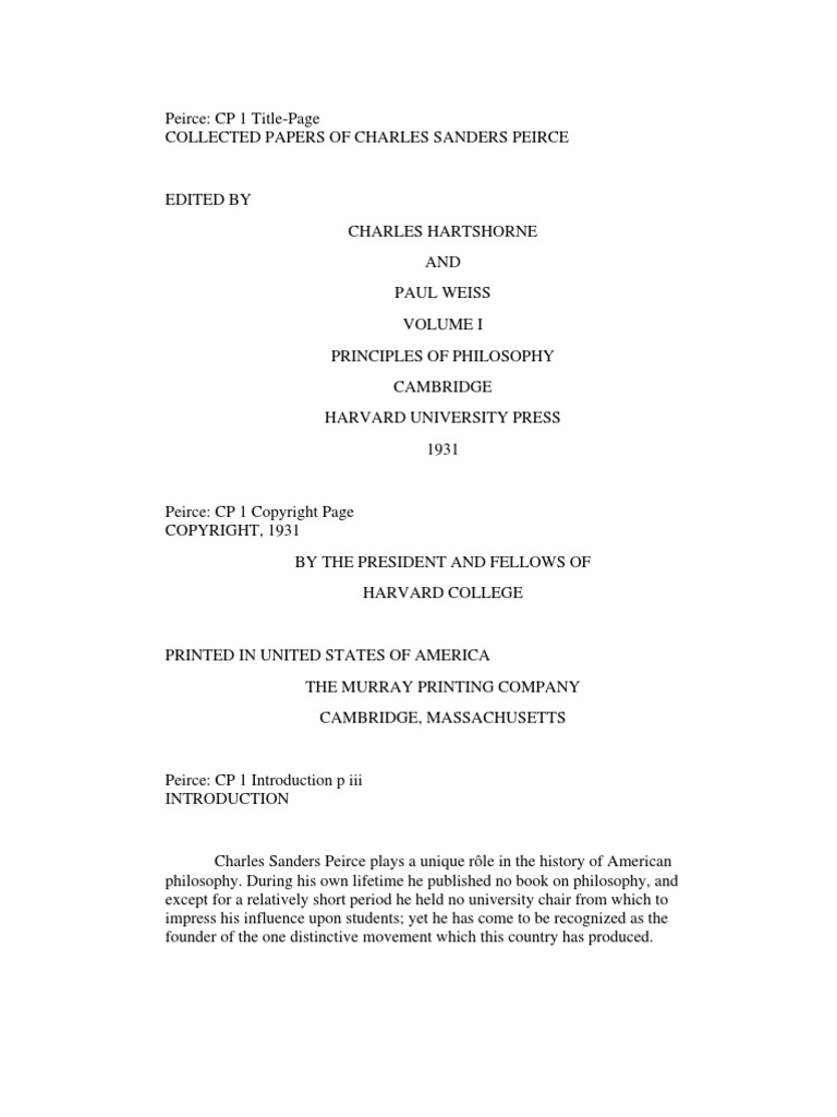 Collected Papers by Peirce Vol I | PDF | Charles Sanders Peirce | Logic