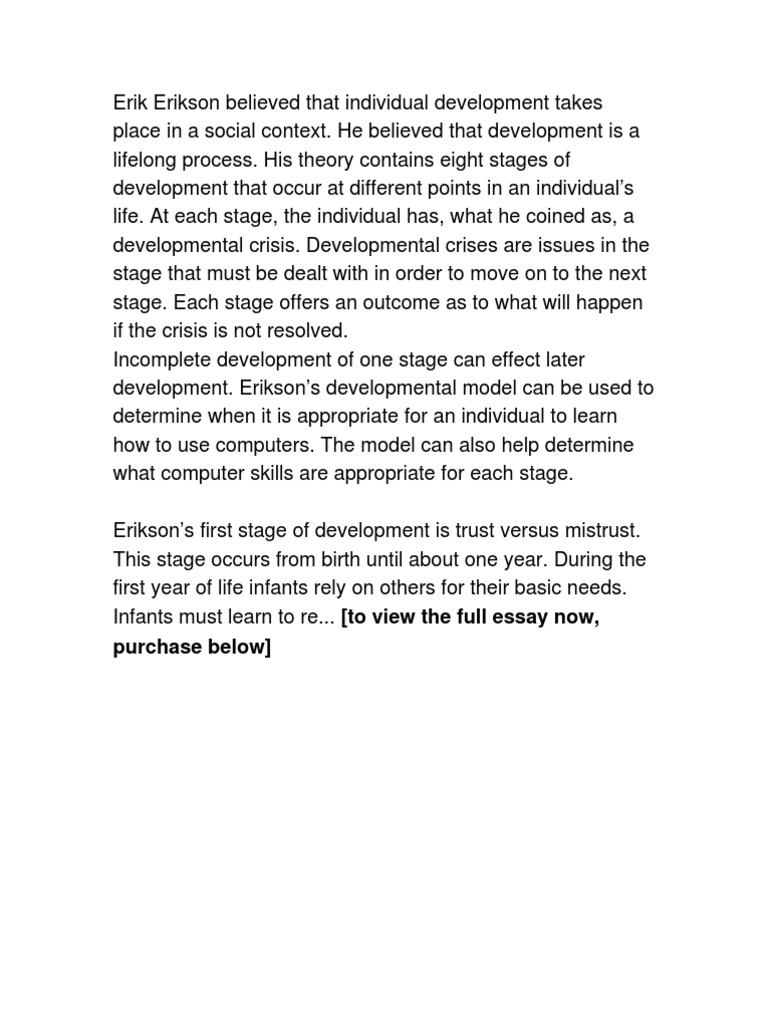 Erik Erikson Believed That Individual Development Takes Place in A