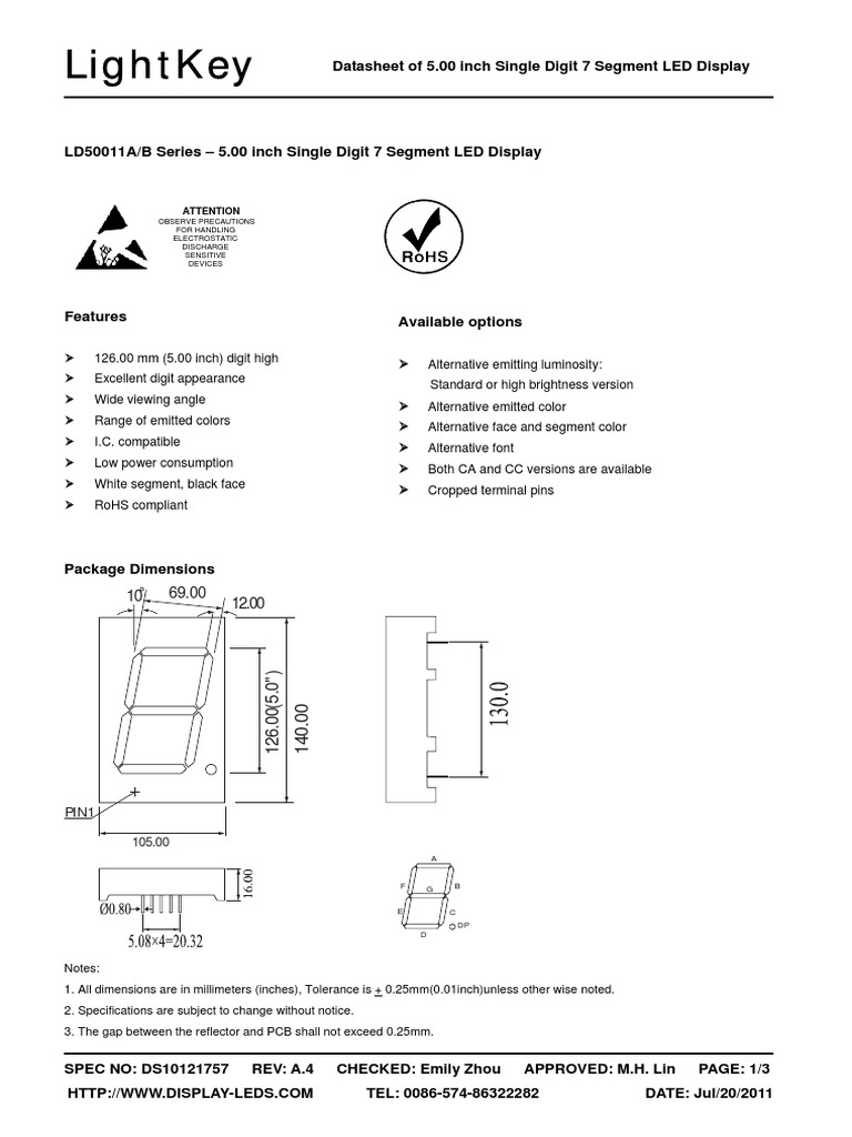 LED Display Datasheet for Engineers | PDF | Electrical Components ...