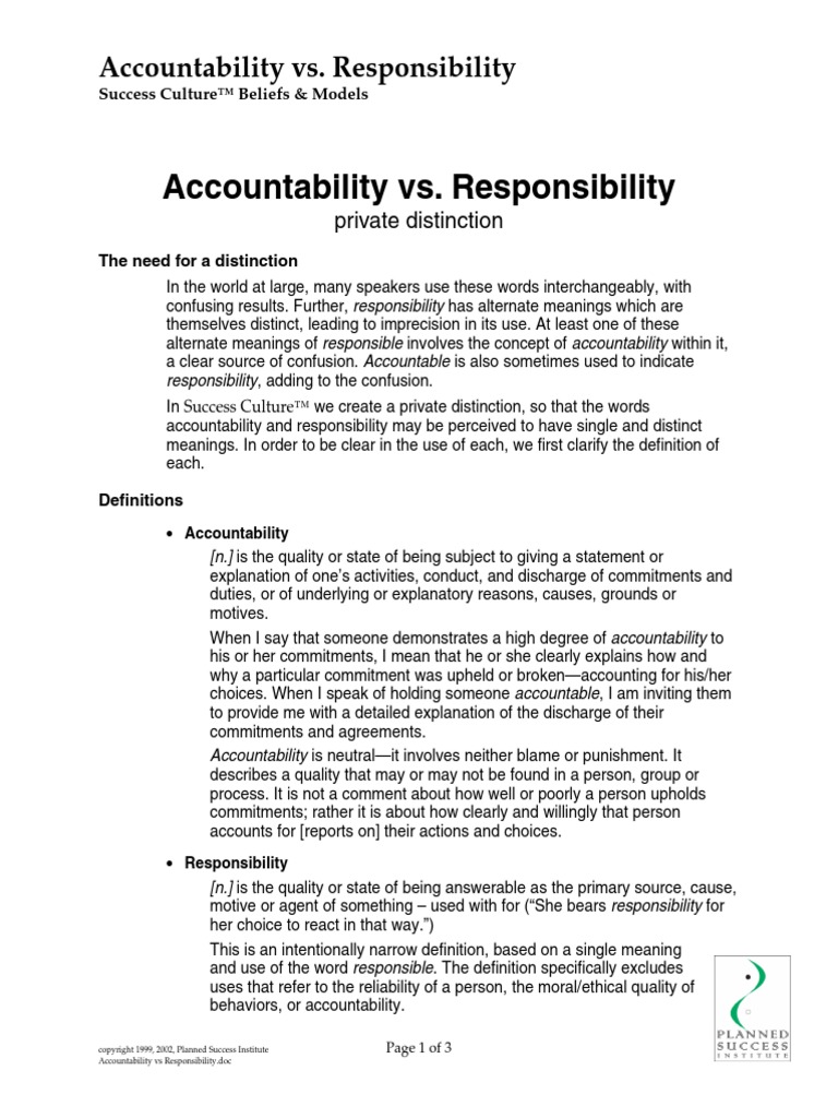Accountability Vs Responsibility | PDF | Causality | Psychological Attitude