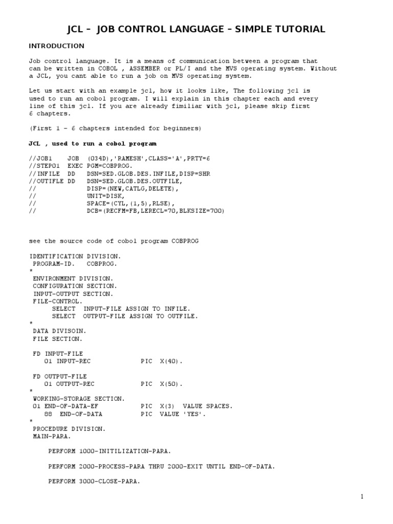 JCL Basics for COBOL Programs | PDF | Operating System Technology ...