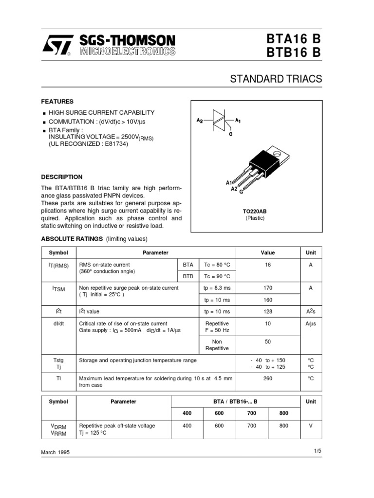 BTA16 Datasheet PDF Suntac Electronic, 40% OFF
