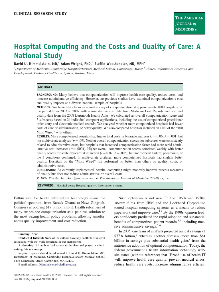Hospital Computing and The Costs and Quality of Care: A National Study ...