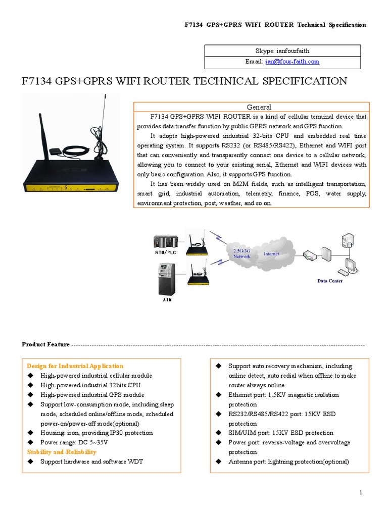 F7134 GPS GPRS WiFi Router Specs | PDF | Wi Fi | Virtual Private Network