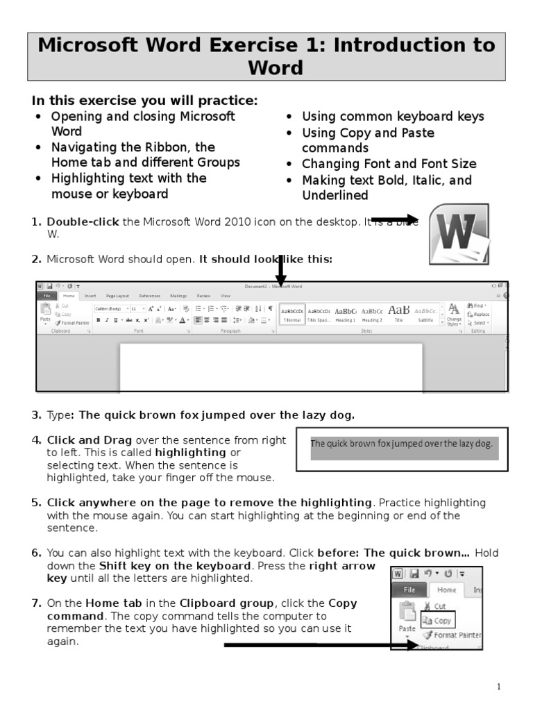 Microsoft Word Basics Exercise Guide | PDF | Human–Machine Interaction ...