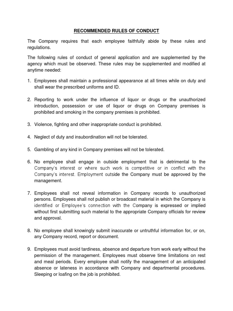 Employee Conduct Rules and Guidelines | PDF | Law