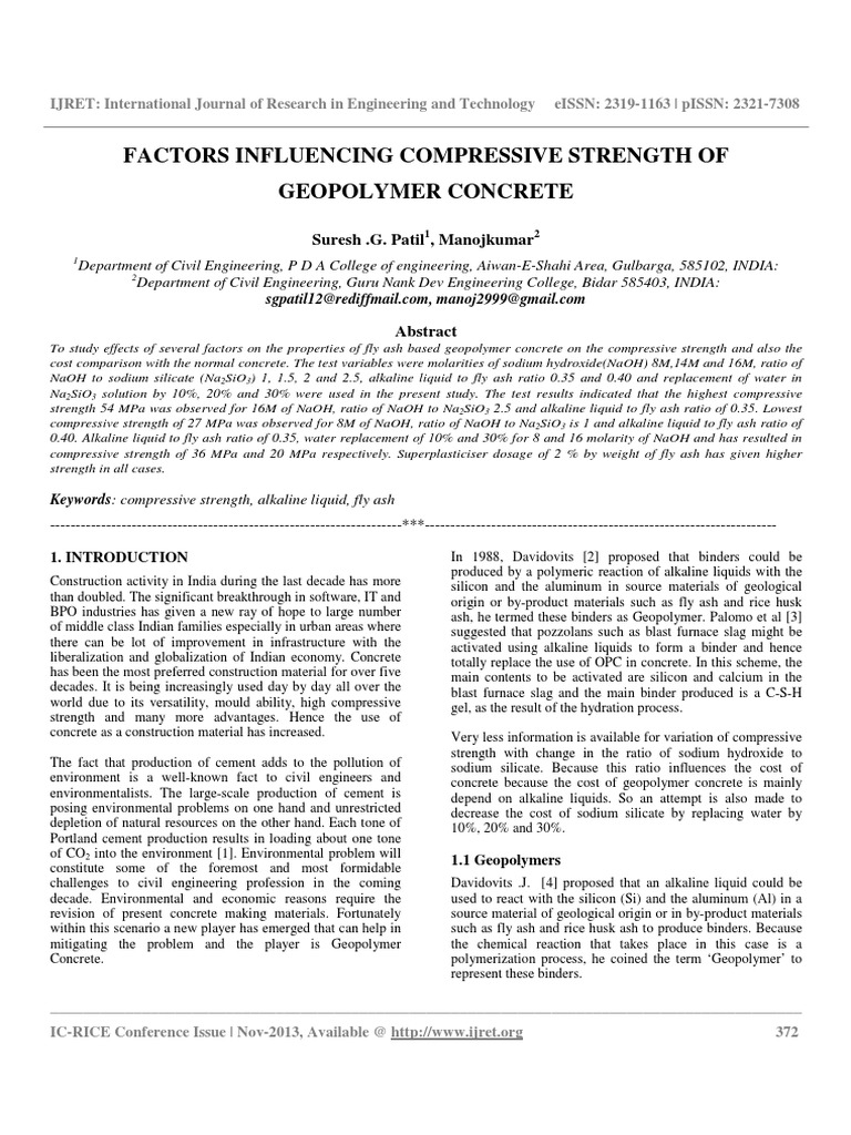 Compressive Strength of Geopolymer Concrete | PDF | Sodium Hydroxide ...