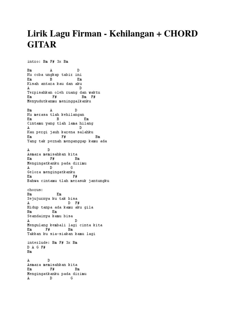 Lirik Lagu Firman Kehilangan Chord Pdf