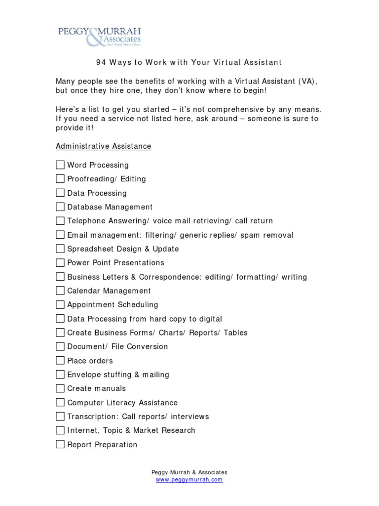 94 Ways to Utilize a Virtual Assistant | PDF | Affiliate Marketing | Ad ...