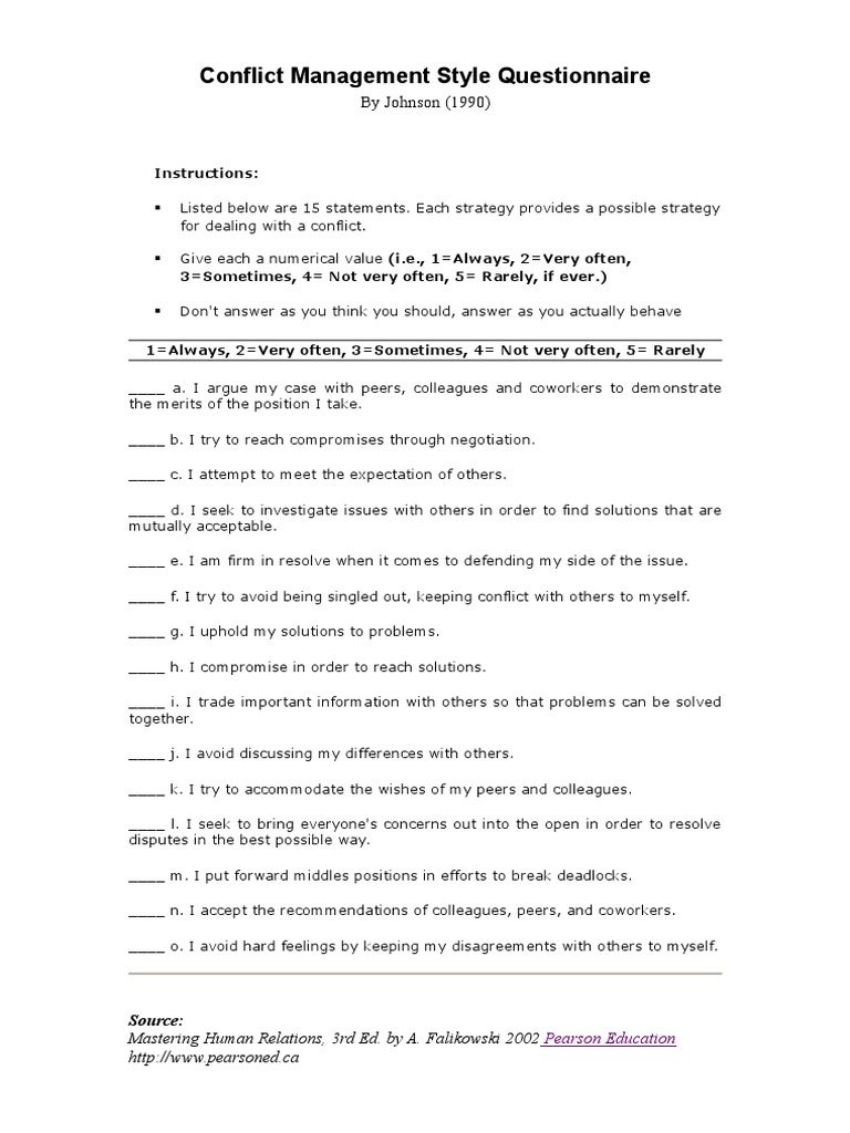 Conflict Style Questionnaire | Psychology | Social Psychology
