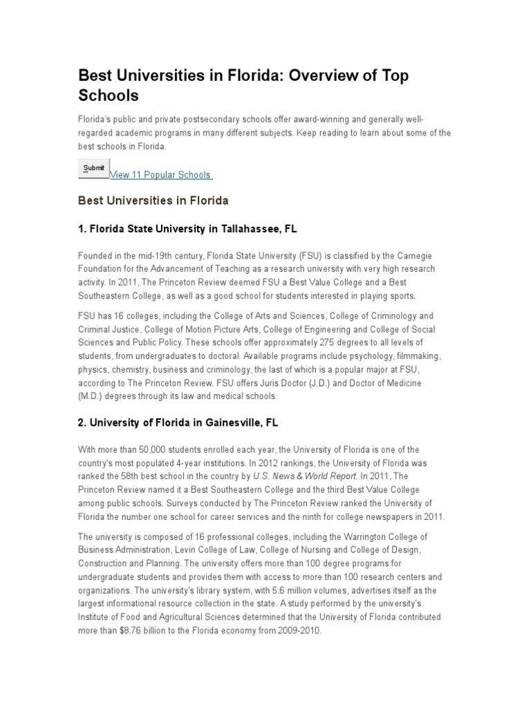 Best Universities in Florida PDF College Florida