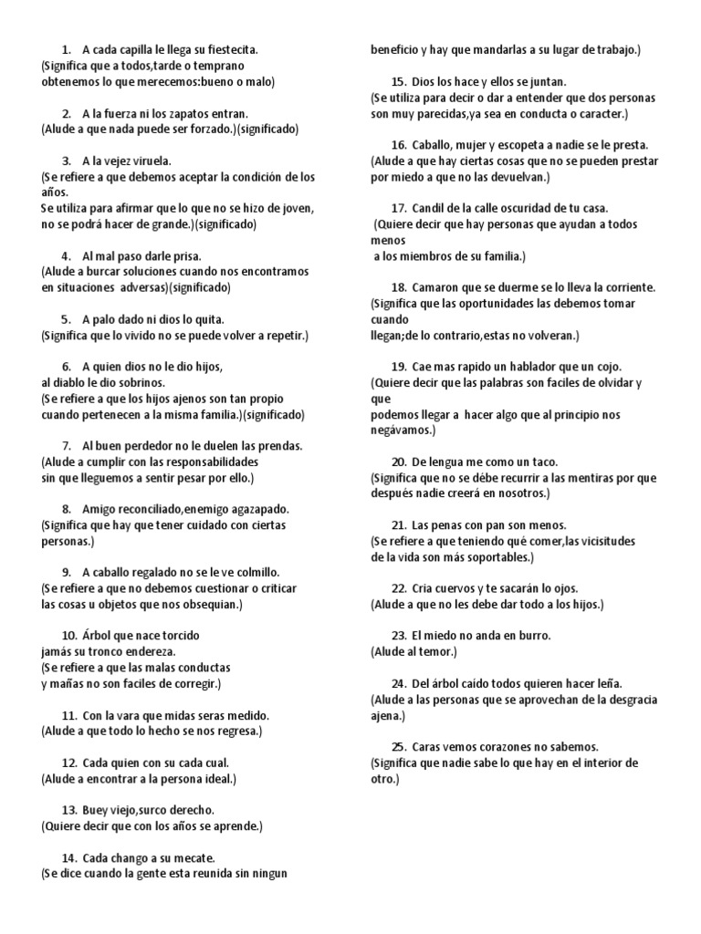 25 Refranes Con Su Significado