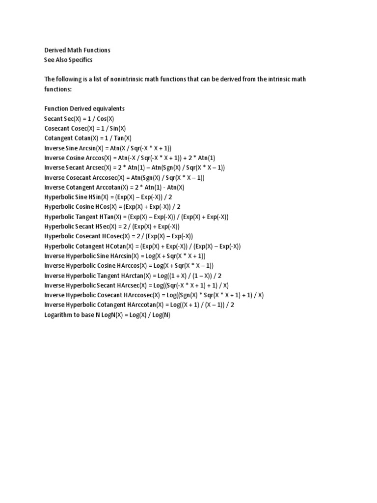 Derived Math Functions Explained | PDF